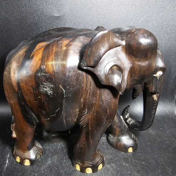 Vintage Large Heavy Macassar Ebony Hand Carved‎ Elephant - Picture 3 of 10